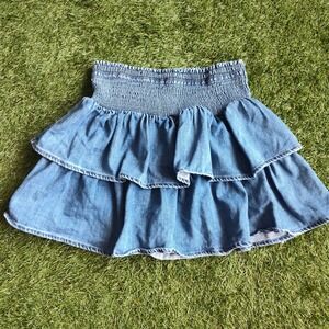 Aerie Frills N Thrills Denim Skirt Tiered Ruffles Size Medium American Eagle